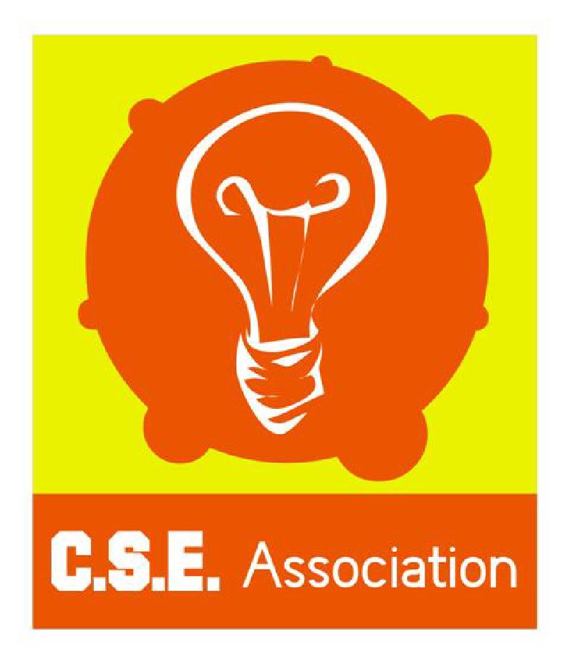 C.S.E. Association logo with a white lightbulb on orange background, yellow top section