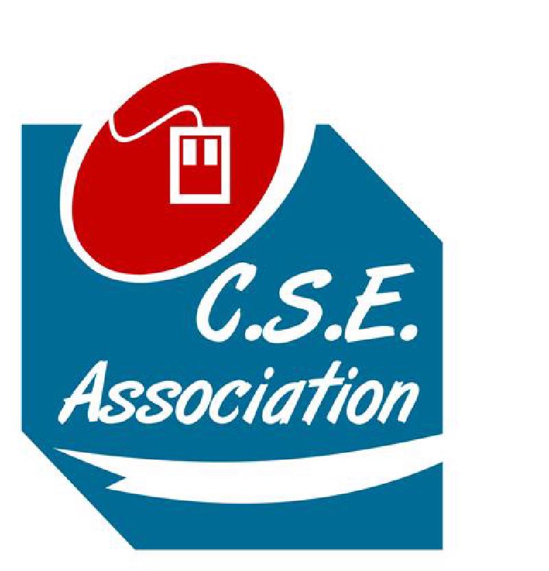 C.S.E. Association logo with a red computer mouse on a blue geometric background