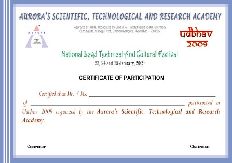 Udbhav 2009 participation certificate