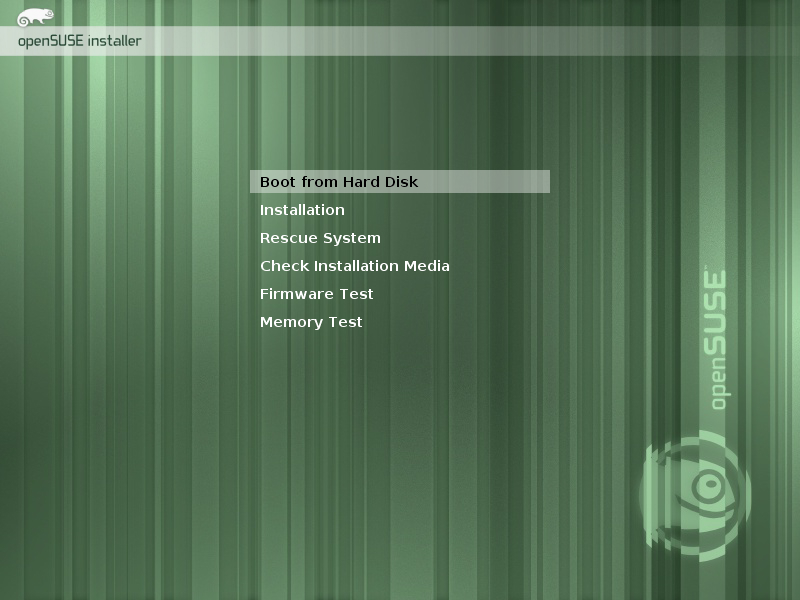 OpenSUSE installer boot menu