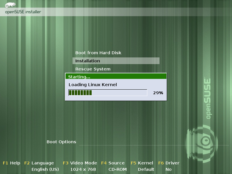 OpenSUSE installer loading Linux kernel