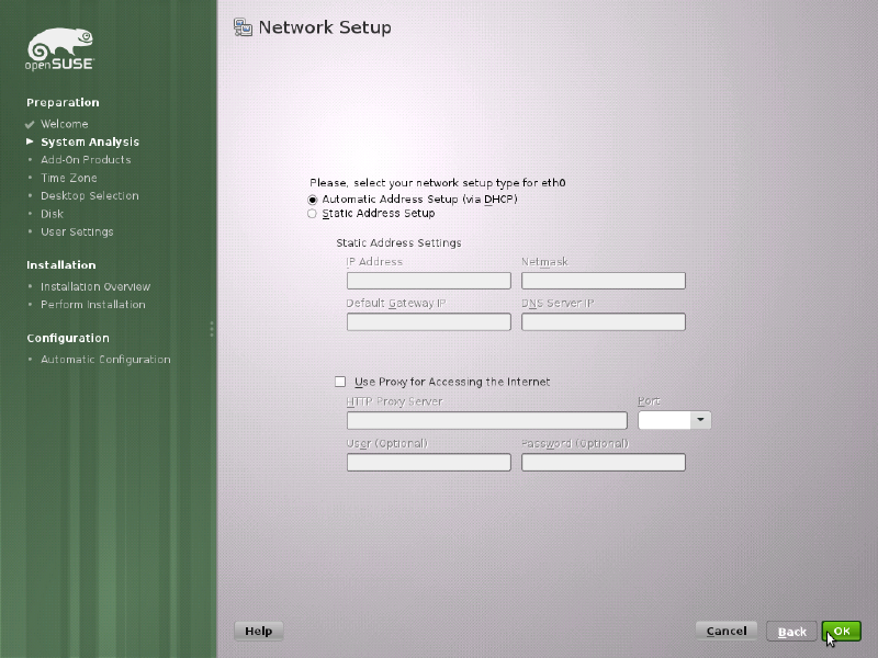 Network Setup with DHCP and static options