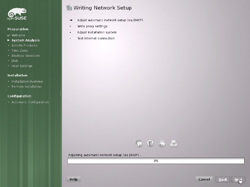 Writing Network Setup progress
