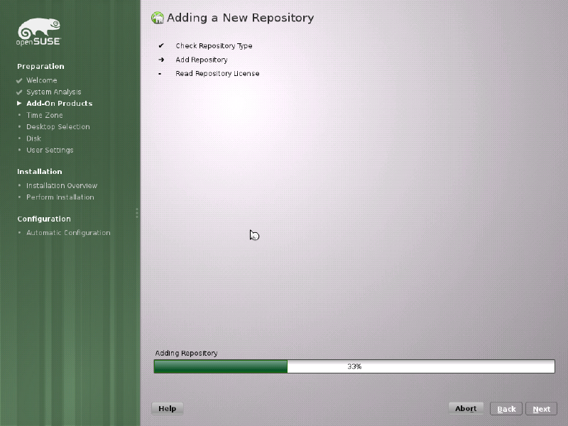 Adding a New Repository progress