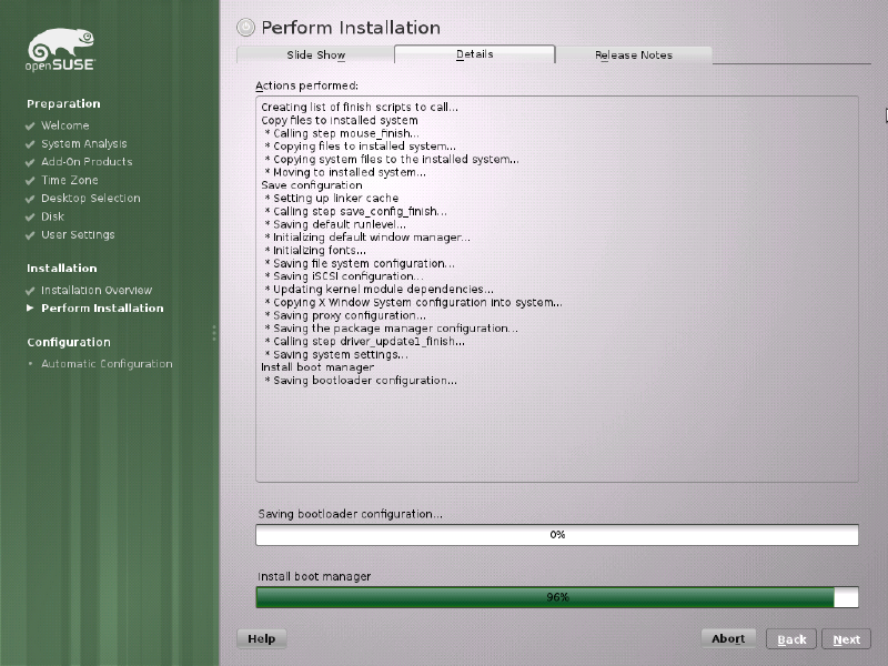 Installation Settings scrolled to show more software patterns