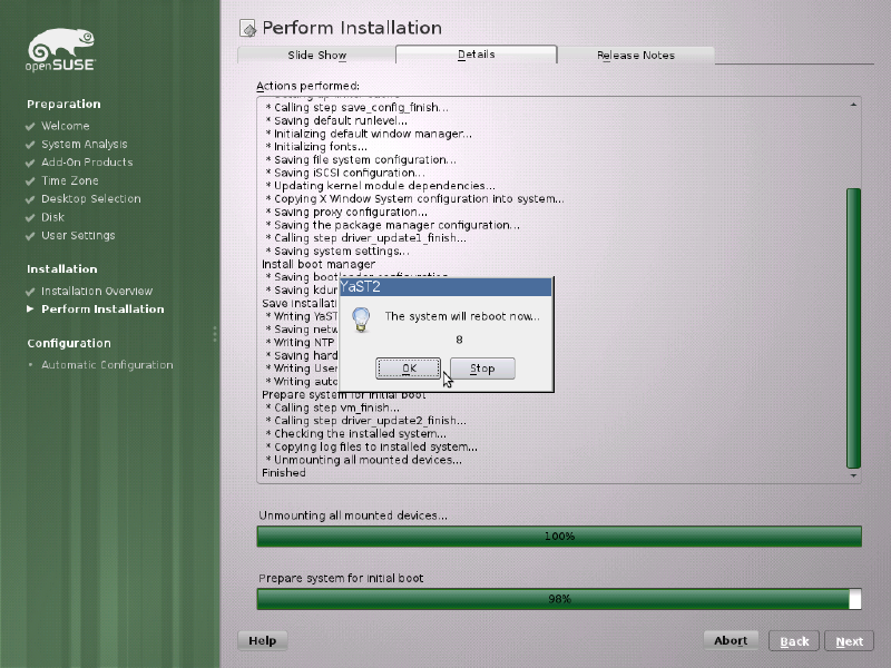 YaST2 Confirm Installation dialog