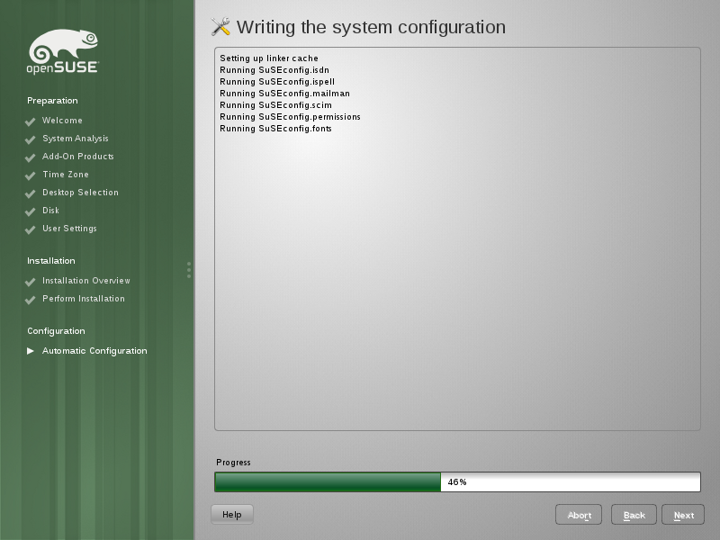 YaST2 Initializing preparing the 1st system configuration