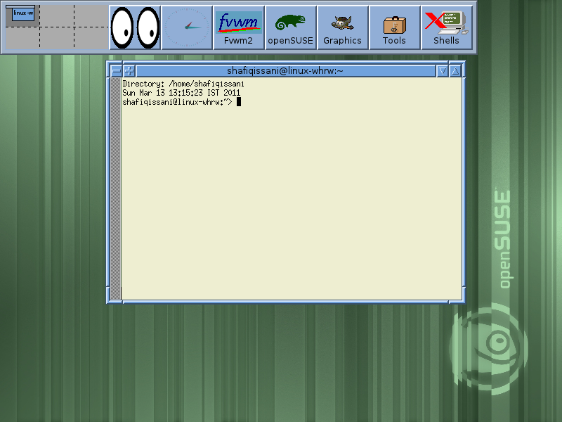KDE4 desktop with Desktop Folder containing Firefox, My Computer, Office, Online Help, openSUSE