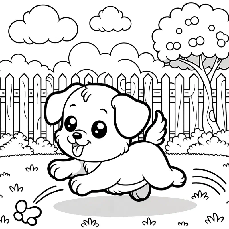 Playful puppy chasing tail in backyard
